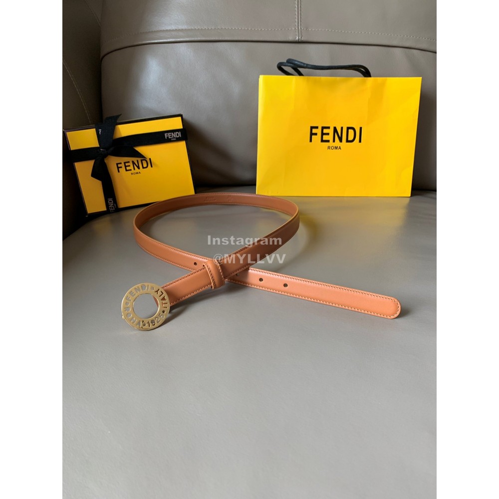 Fendi Calf Leather Gold Hollow Circle Buckle 20mm Belt Brown
