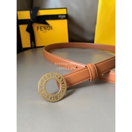 Fendi Calf Leather Gold Hollow Circle Buckle 20mm Belt Brown