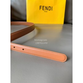 Fendi Calf Leather Gold Hollow Circle Buckle 20mm Belt Brown
