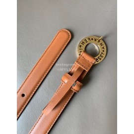 Fendi Calf Leather Gold Hollow Circle Buckle 20mm Belt Brown