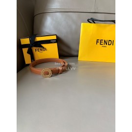 Fendi Calf Leather Gold Hollow Circle Buckle 20mm Belt Brown