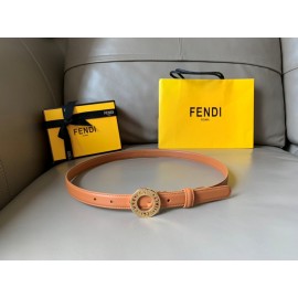 Fendi Calf Leather Gold Hollow Circle Buckle 20mm Belt Brown