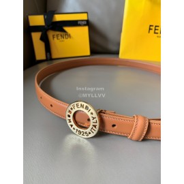 Fendi Calf Leather Gold Hollow Circle Buckle 20mm Belt Brown