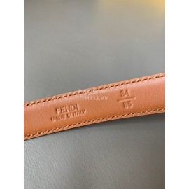 Fendi Calf Leather Gold Hollow Circle Buckle 20mm Belt Brown