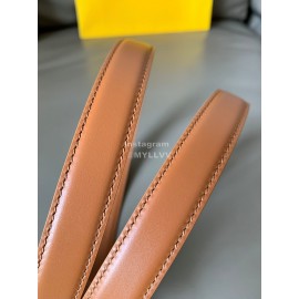 Fendi Calf Leather Gold Hollow Circle Buckle 20mm Belt Brown