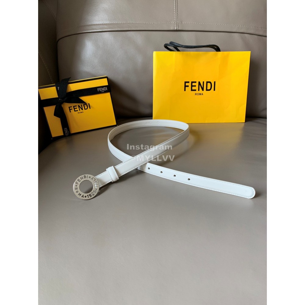 Fendi Calf Leather Silver Hollow Circle Buckle 20mm Belt White