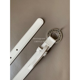 Fendi Calf Leather Silver Hollow Circle Buckle 20mm Belt White