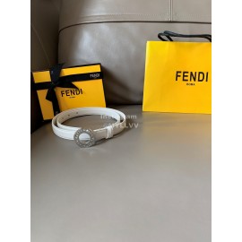 Fendi Calf Leather Silver Hollow Circle Buckle 20mm Belt White