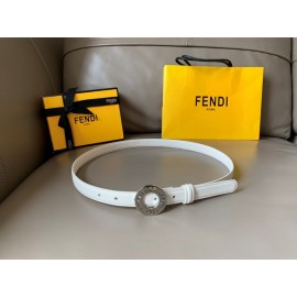 Fendi Calf Leather Silver Hollow Circle Buckle 20mm Belt White