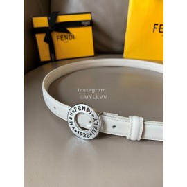 Fendi Calf Leather Silver Hollow Circle Buckle 20mm Belt White