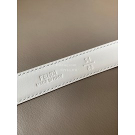 Fendi Calf Leather Silver Hollow Circle Buckle 20mm Belt White