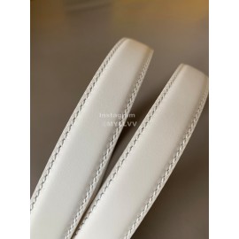 Fendi Calf Leather Silver Hollow Circle Buckle 20mm Belt White