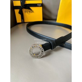Fendi Calf Leather Silver Hollow Circle Buckle 20mm Belt Black 
