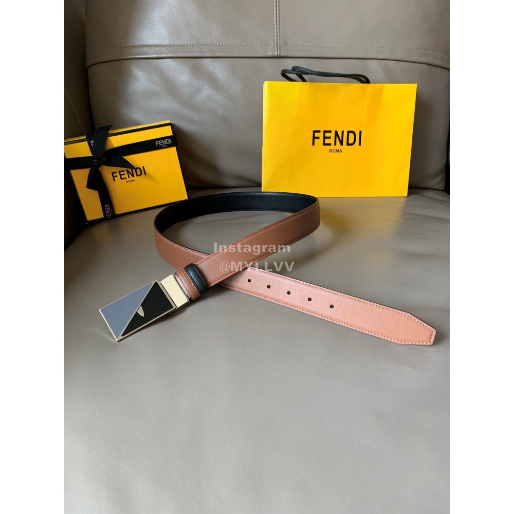 Fendi Calf Leather Enamel Buckle 34mm Leisure Belt Brown