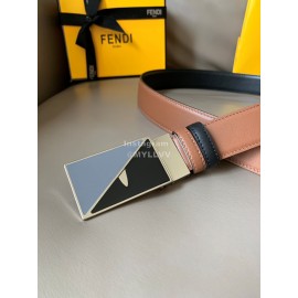 Fendi Calf Leather Enamel Buckle 34mm Leisure Belt Brown
