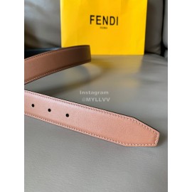 Fendi Calf Leather Enamel Buckle 34mm Leisure Belt Brown