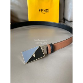Fendi Calf Leather Enamel Buckle 34mm Leisure Belt Brown