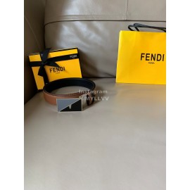Fendi Calf Leather Enamel Buckle 34mm Leisure Belt Brown
