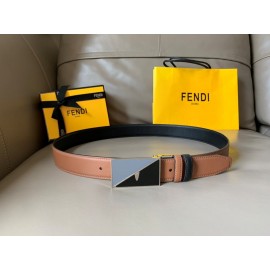 Fendi Calf Leather Enamel Buckle 34mm Leisure Belt Brown