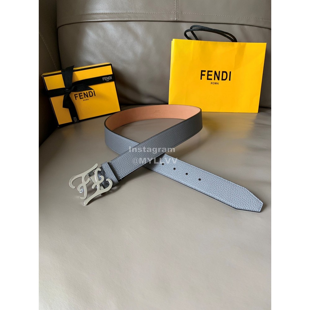 Fendi Calf Leather Karligaphy Buckle 40mm Belt Gray