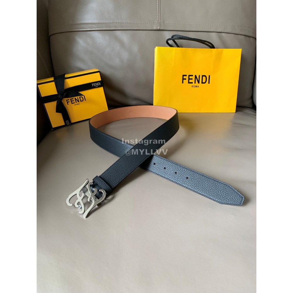 Fendi Calf Leather Karligaphy Buckle 40mm Belt Black