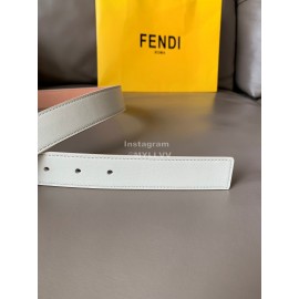 Fendi Soft Calf Leather Silver FF Buckle 30mm Belt For Women White