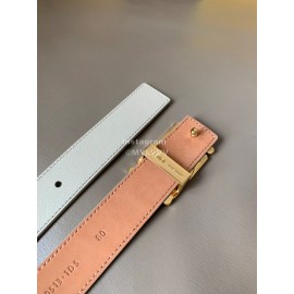 Fendi Soft Calf Leather Gold FF Buckle 30mm Belt For Women White