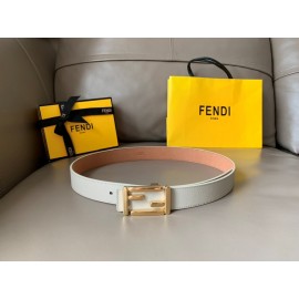 Fendi Soft Calf Leather Gold FF Buckle 30mm Belt For Women White
