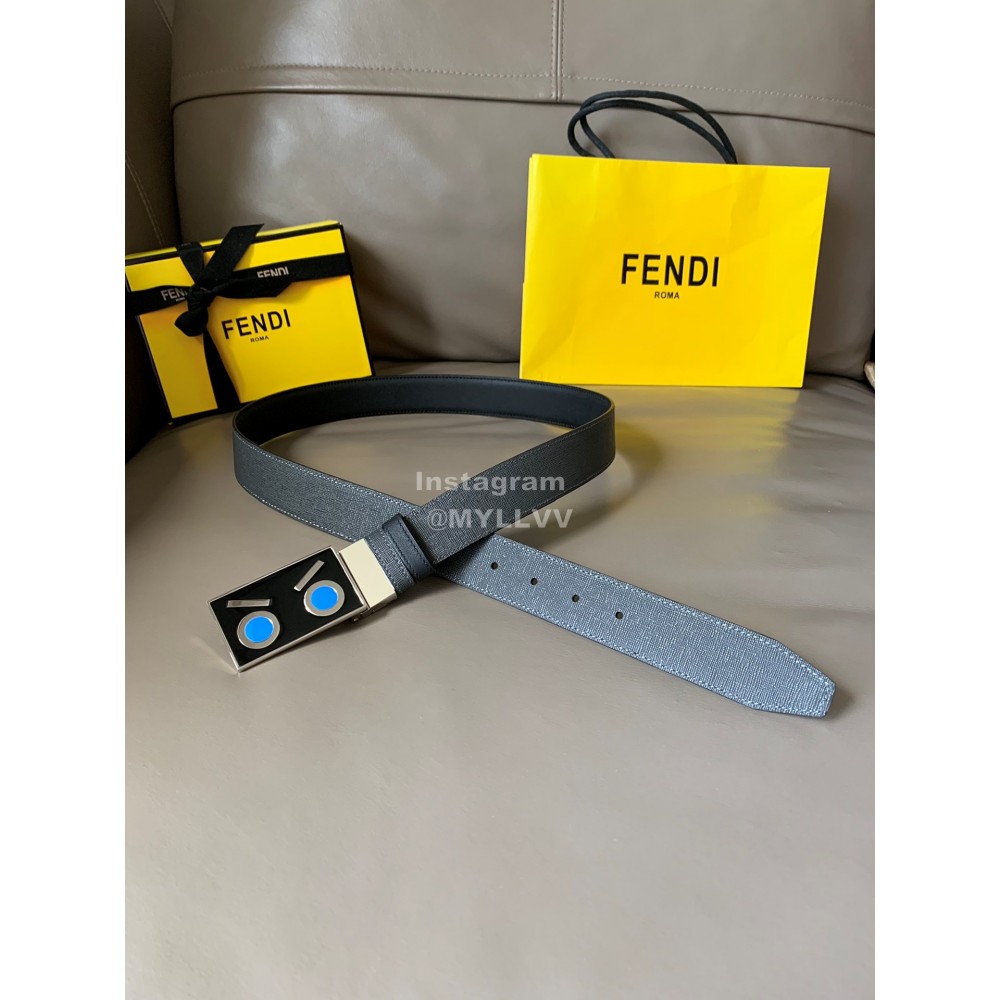 Fendi Double Side Calf Leather Enamel Buckle 34mm Belt Gray