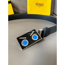 Fendi Double Side Calf Leather Enamel Buckle 34mm Belt Gray