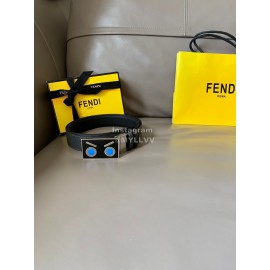 Fendi Double Side Calf Leather Enamel Buckle 34mm Belt Gray