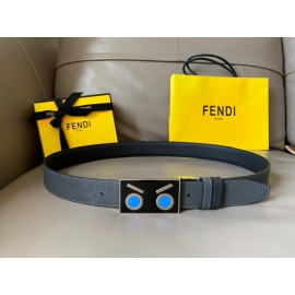 Fendi Double Side Calf Leather Enamel Buckle 34mm Belt Gray