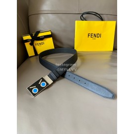Fendi Double Side Calf Leather Enamel Buckle 34mm Belt Gray