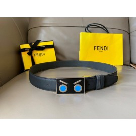 Fendi Double Side Calf Leather Enamel Buckle 34mm Belt Gray