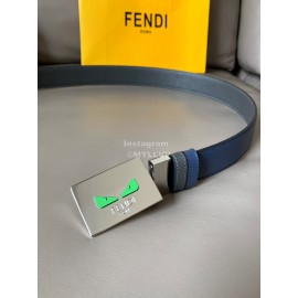 Fendi Double Side Calf Leather Palladium Buckle 34mm Belt Blue
