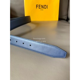 Fendi Double Side Calf Leather Palladium Buckle 34mm Belt Blue