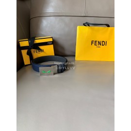 Fendi Double Side Calf Leather Palladium Buckle 34mm Belt Blue