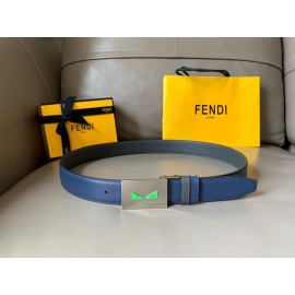 Fendi Double Side Calf Leather Palladium Buckle 34mm Belt Blue