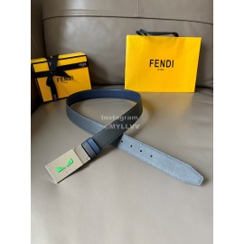 Fendi Double Side Calf Leather Palladium Buckle 34mm Belt Blue
