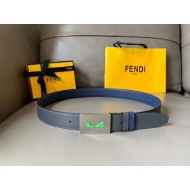 Fendi Double Side Calf Leather Palladium Buckle 34mm Belt Blue