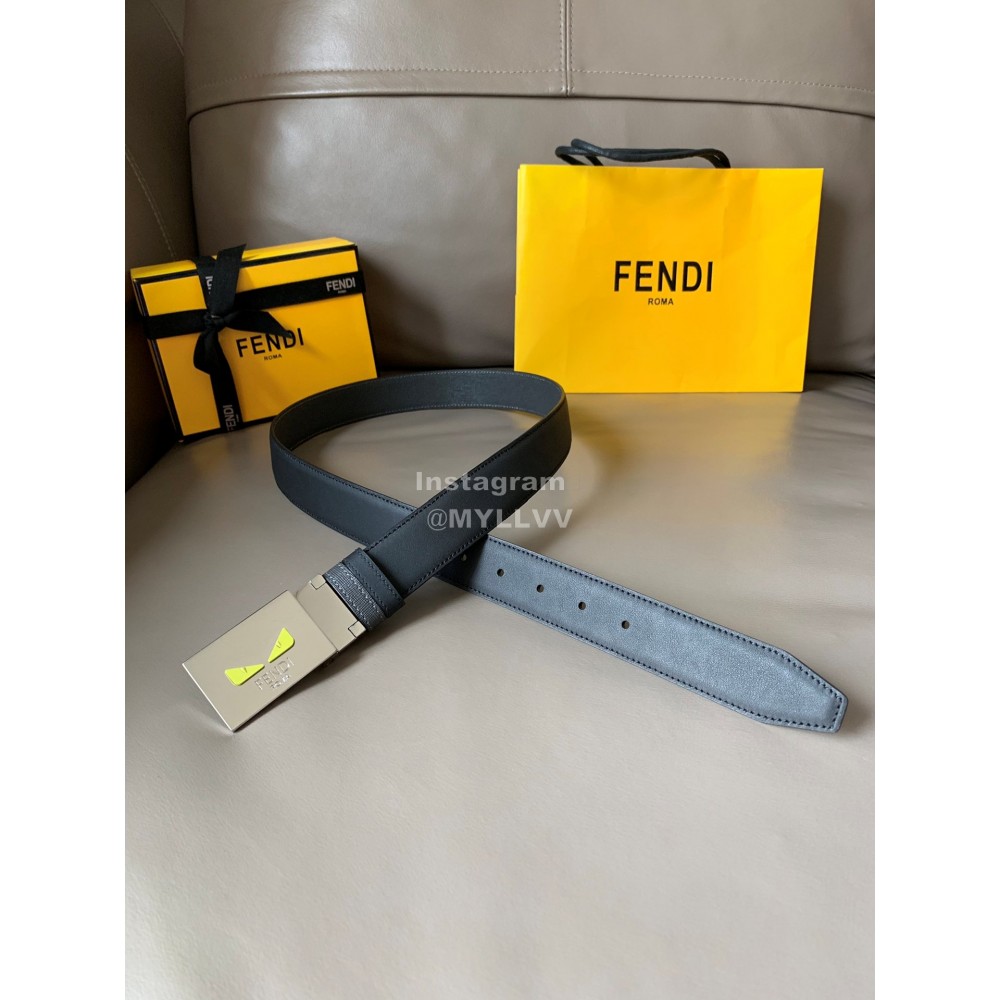 Fendi Double Side Calf Leather Palladium Buckle 34mm Belt Black