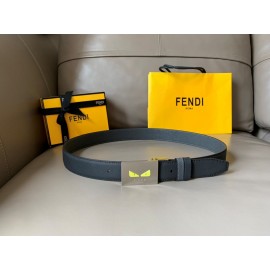 Fendi Double Side Calf Leather Palladium Buckle 34mm Belt Black