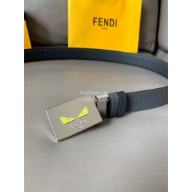 Fendi Double Side Calf Leather Palladium Buckle 34mm Belt Black
