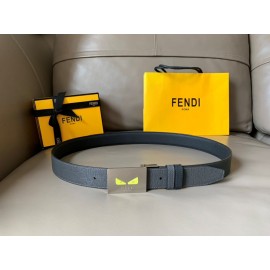 Fendi Double Side Calf Leather Palladium Buckle 34mm Belt Black