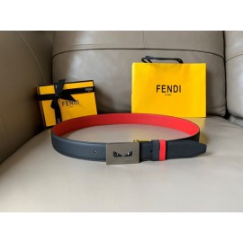Fendi Double Side Calf Leather Palladium Buckle 34mm Belt Red