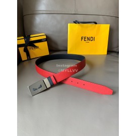 Fendi Double Side Calf Leather Palladium Buckle 34mm Belt Red
