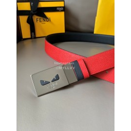 Fendi Double Side Calf Leather Palladium Buckle 34mm Belt Red
