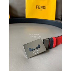 Fendi Double Side Calf Leather Palladium Buckle 34mm Belt Red