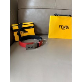 Fendi Double Side Calf Leather Palladium Buckle 34mm Belt Red