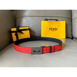 Fendi Double Side Calf Leather Palladium Buckle 34mm Belt Red